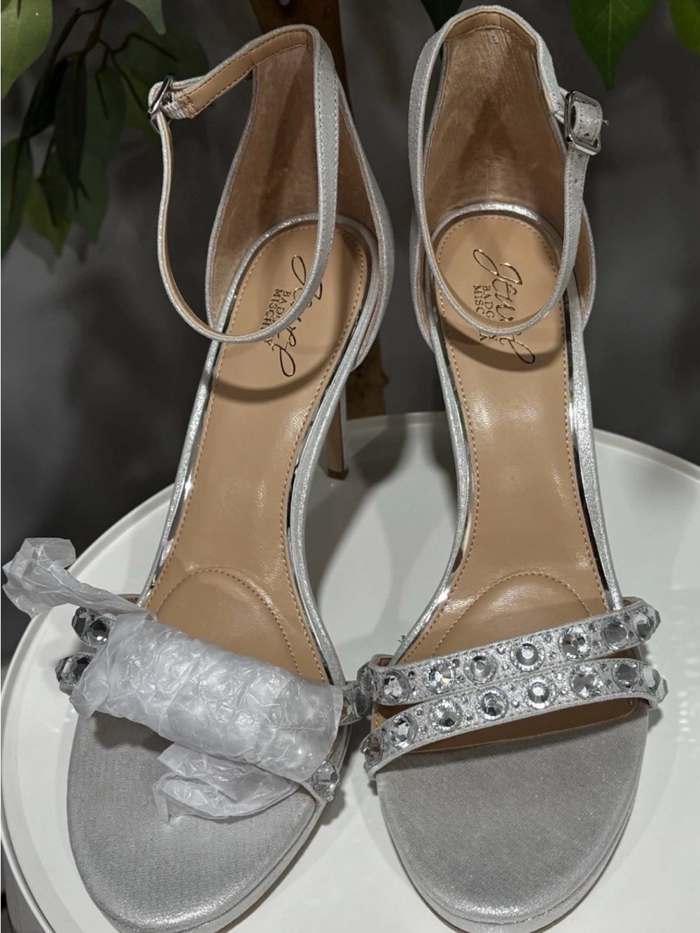 Badgley Mischka Jewel Shoes High Hustle Stiletto High Heels Silver Metallic 9.5